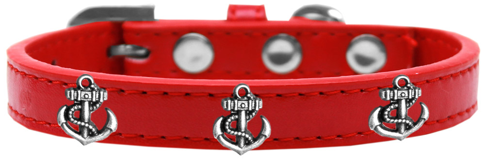 Silver Anchor Widget Dog Collar Red Size 16